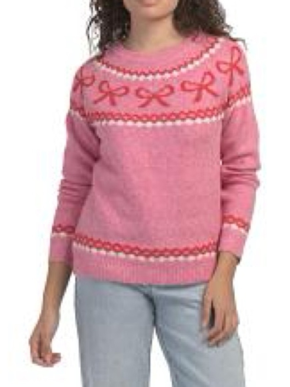 NWT- cupcakes & cashmere Pink Crewneck Bow Knit Sweater